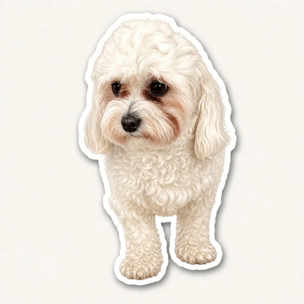 Classic sticker portrait of a cream poodle mix